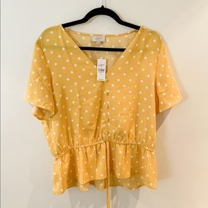 LOFT Polka Dot Short Sleeve Button Top